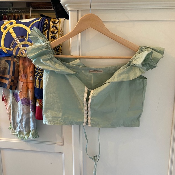 Zara Green Cotton Crop Top Blouse - Picture 4 of 10